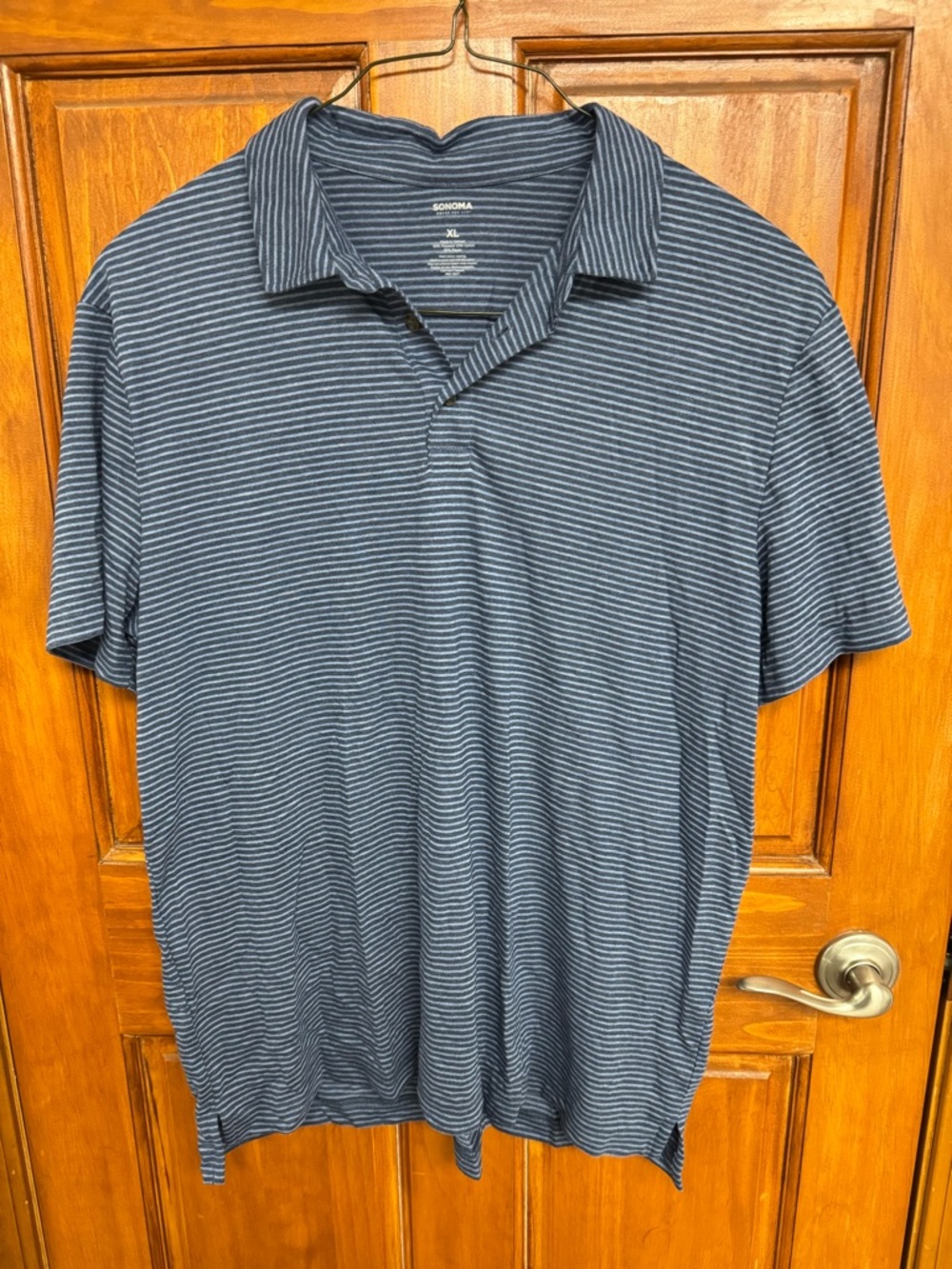 Sonoma Blue White Striped Men's XL Polo Shirt Short Sleeve Button Classic